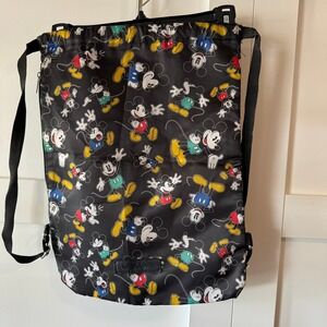 Disney‎ World Mickey Mouse Drawstring Backpack Black Lightweight Bag